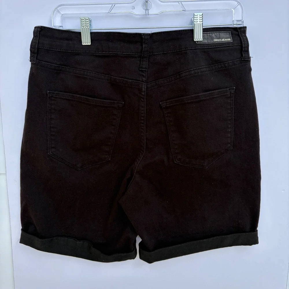DKNY Jeans Womens Black Bermuda Denim Shorts Cuffed‎ Size 8 DJECD00012